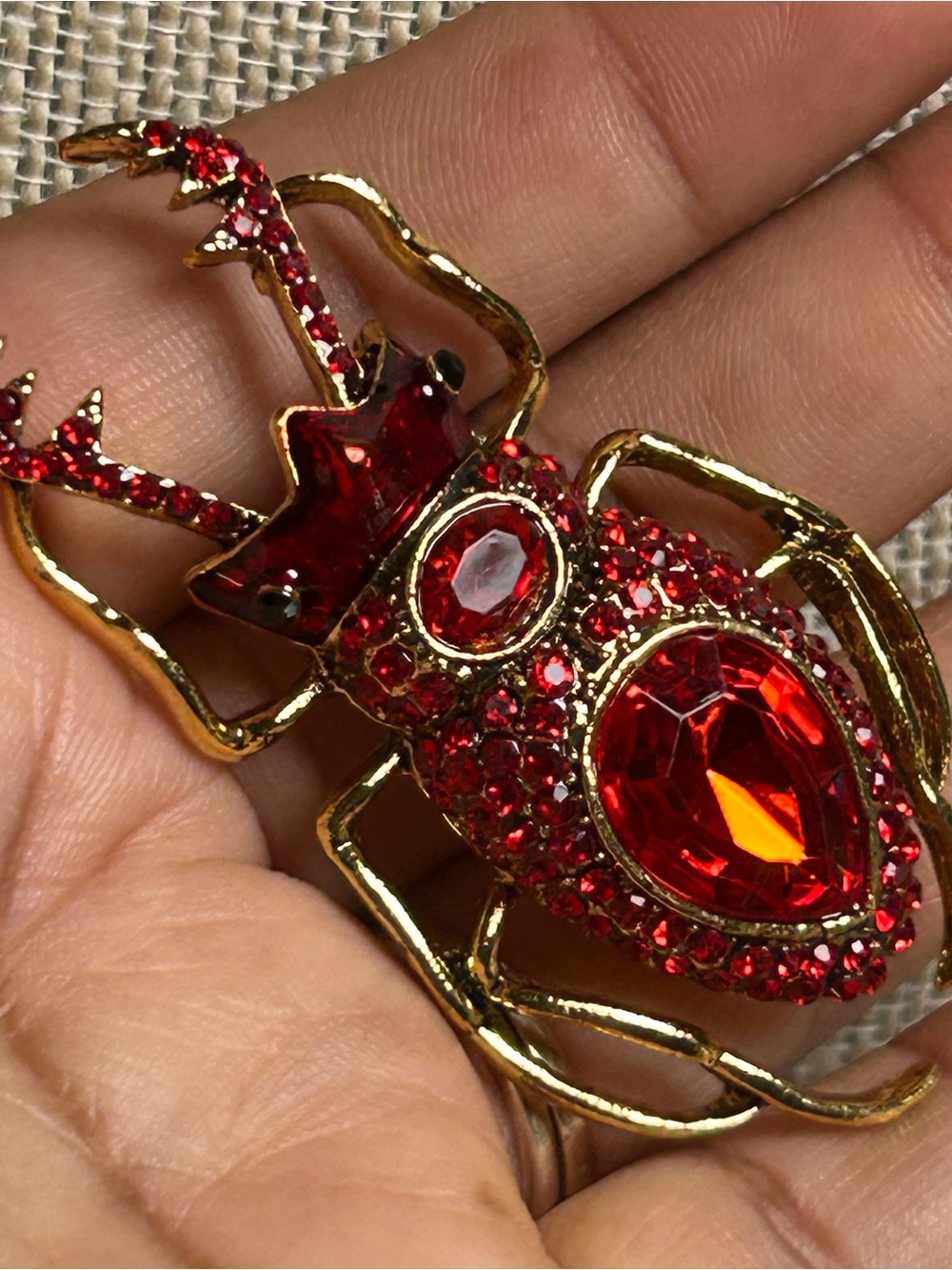 Gold-Tone Red Crystal Beetle Brooch - Women Jewelry